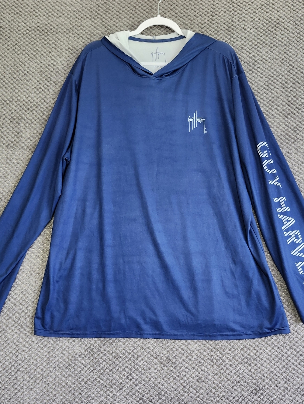 Guy Harvey Navy Blue Hooded Long Sleeve Performance Shirt "MARLIN"